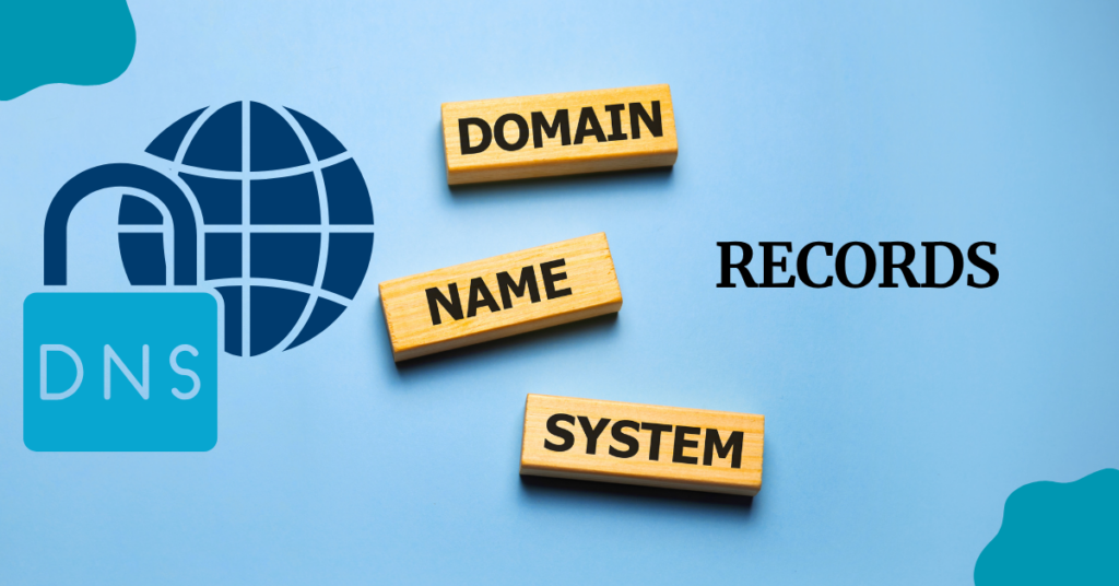 A blog banner with an image with the word Domain Name System Records on it