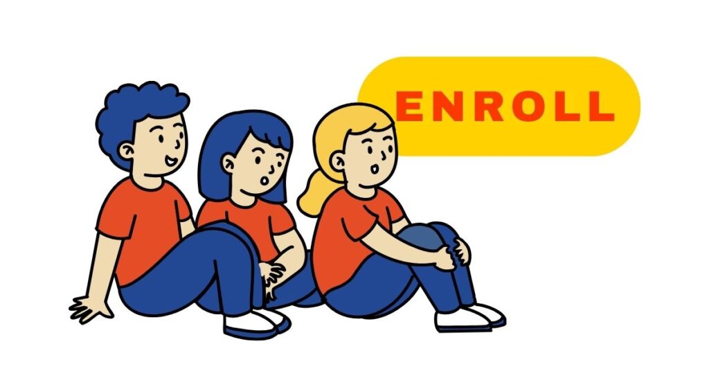 Cute Doodle Group of Students Sitting on Floor Illustration simple geometric enroll button