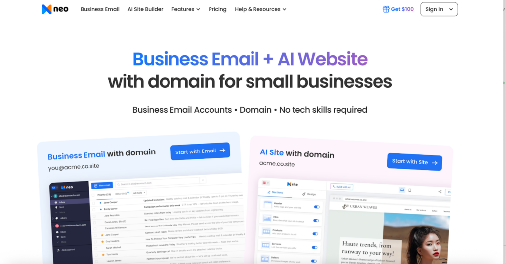 screenshot of neo workplace homepage