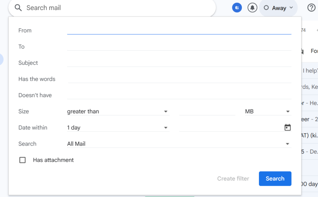 how to create gmail filter