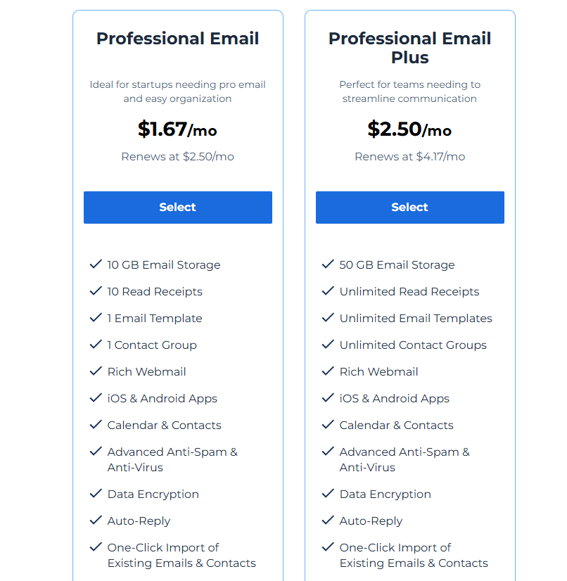 Starts at $2.69/month (includes web hosting)