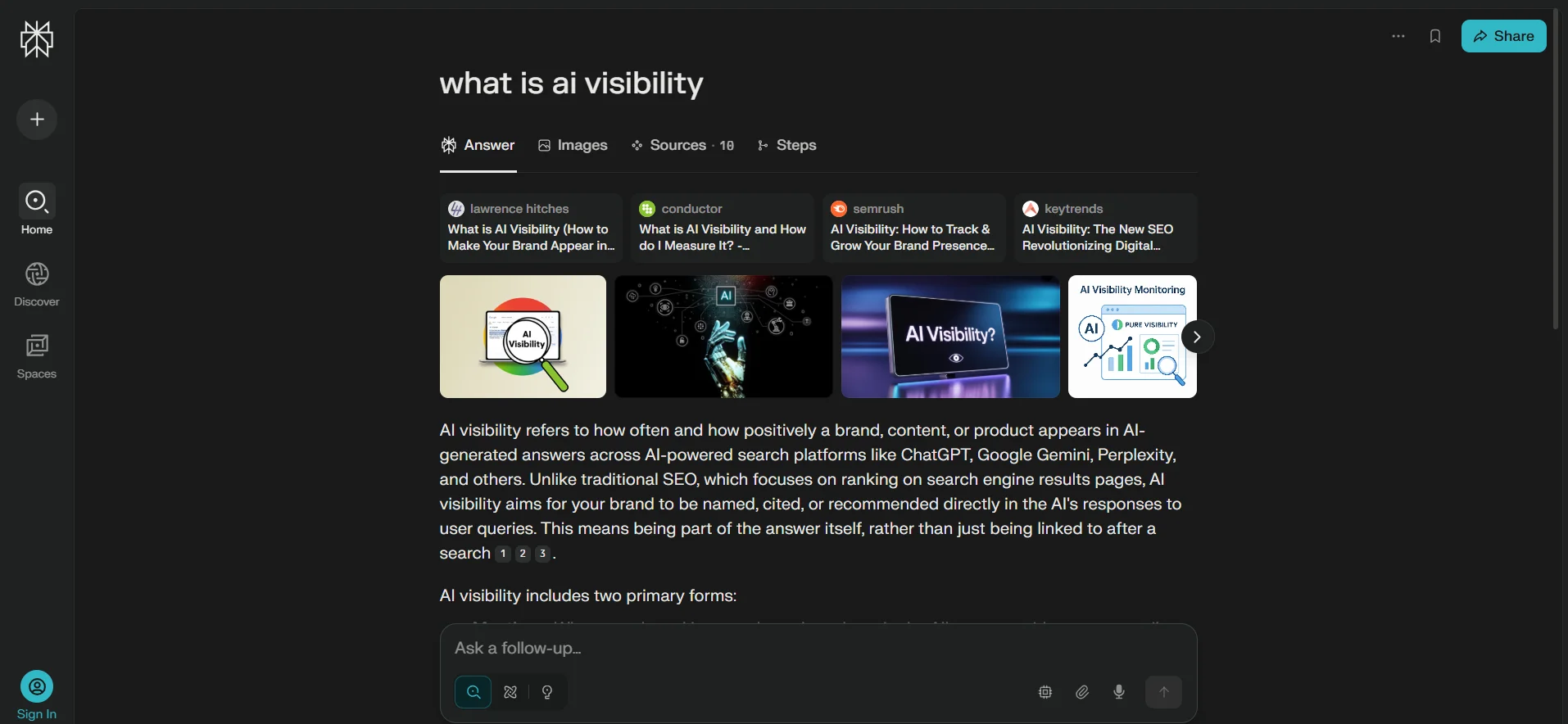 What is AI Visibility response by Perplexity