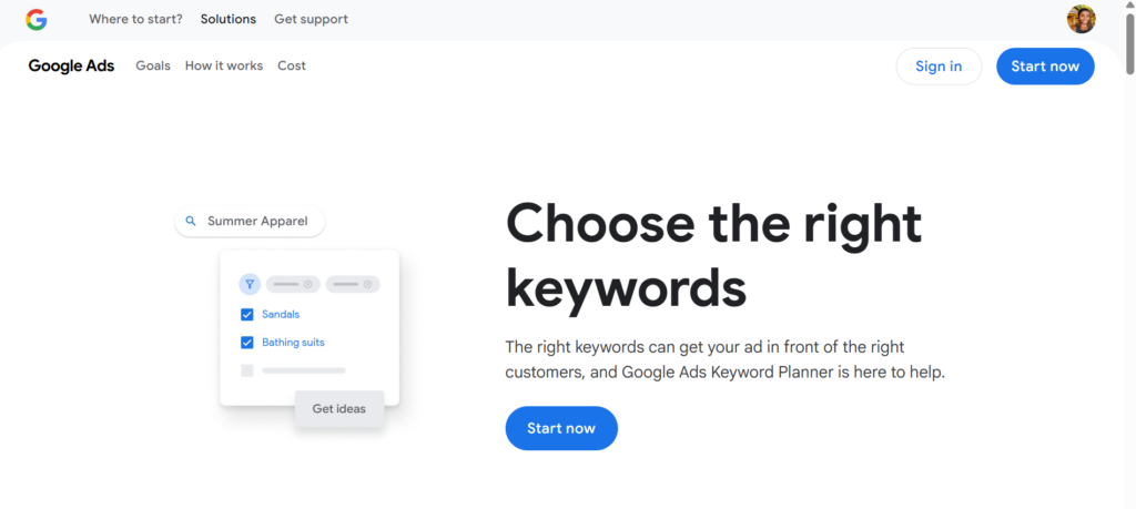 a screenshot of Google Keyword Planner