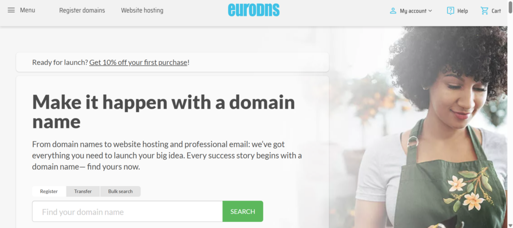 a screenshot of EuroDNS domain registrar