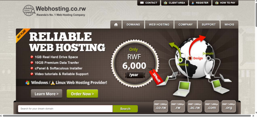 A Screenshot of Webhosting.co.rw