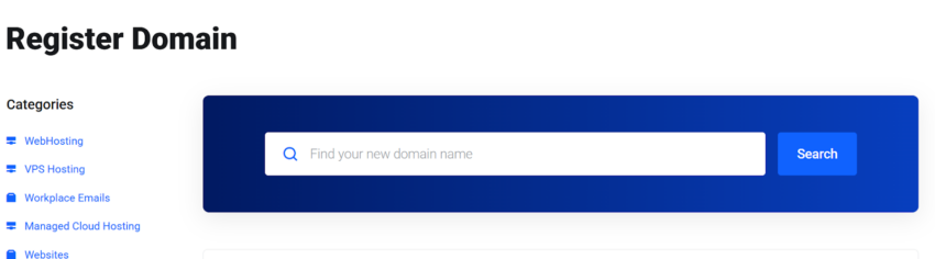 a screenshot of truehost domain search bar