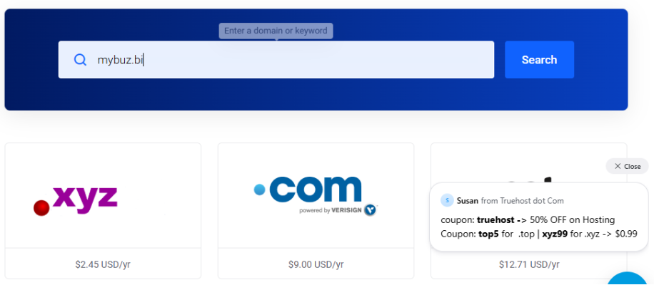 Truehost domain search