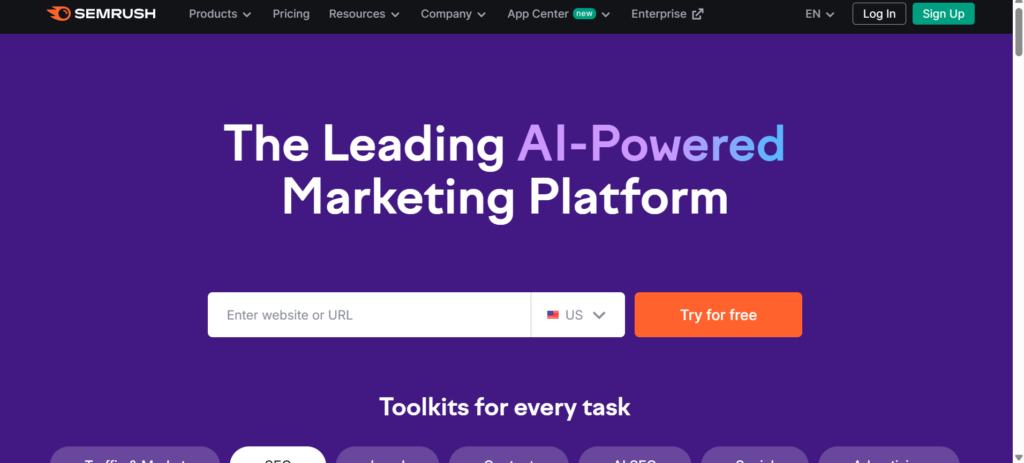a screenshot of semrush tool