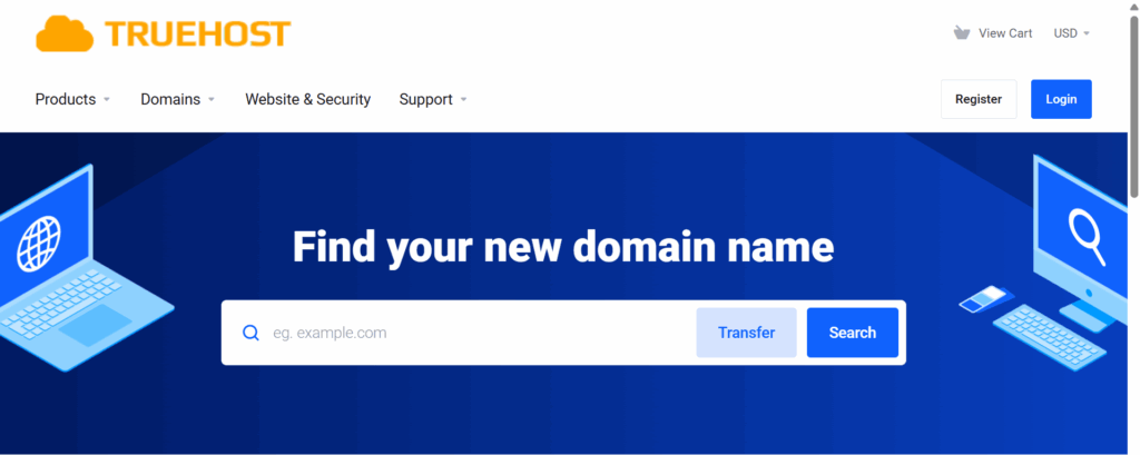 a screenshot of truehost domain serach page