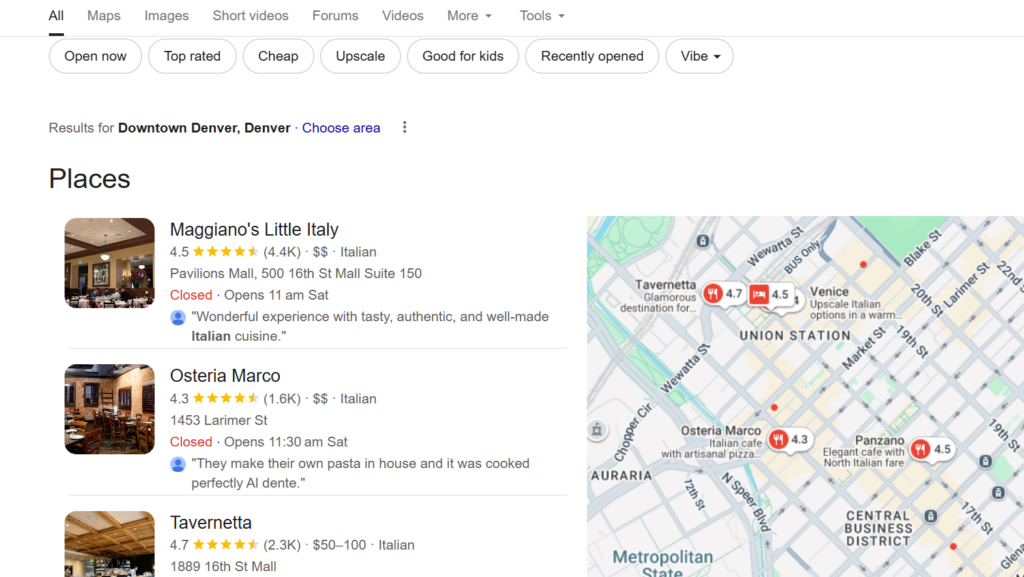 when people searched "Italian restaurant downtown Denver," Marco's was nowhere to be found