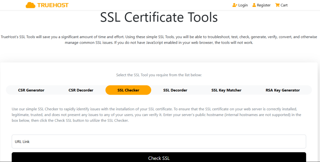 A screenshot of Truehost's SSL certificate checker that helps fix the ‘not secure’ warning
