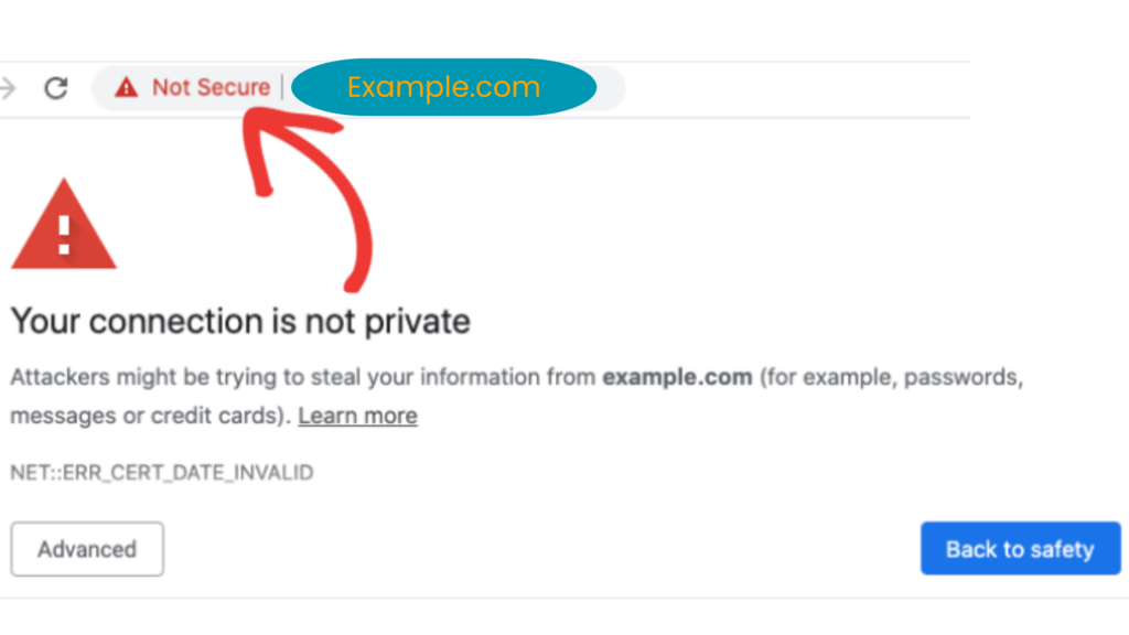 A screenshot of a 'Not Secure Warning'