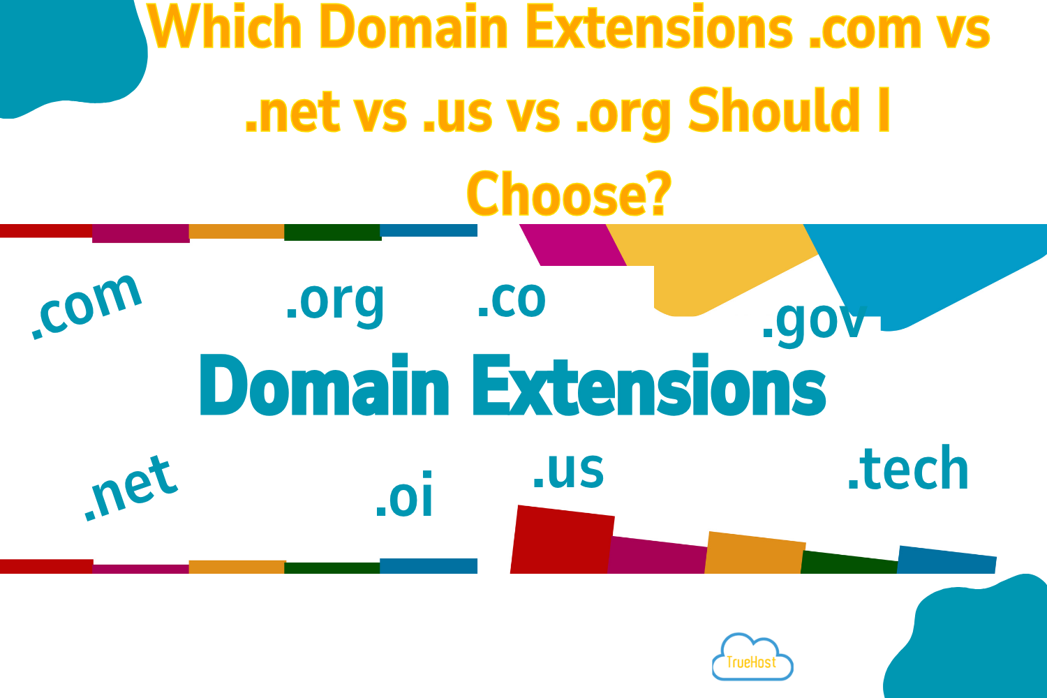 A blog banner on Which Domain Extensions .com vs .net vs .us vs .org Should I Choose, for Truehost brand