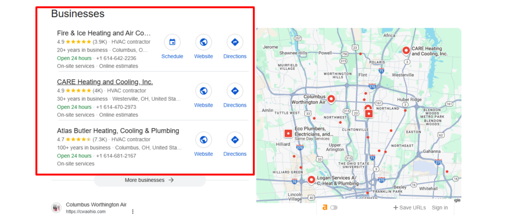 Someone searches "HVAC repair Columbus Ohio"