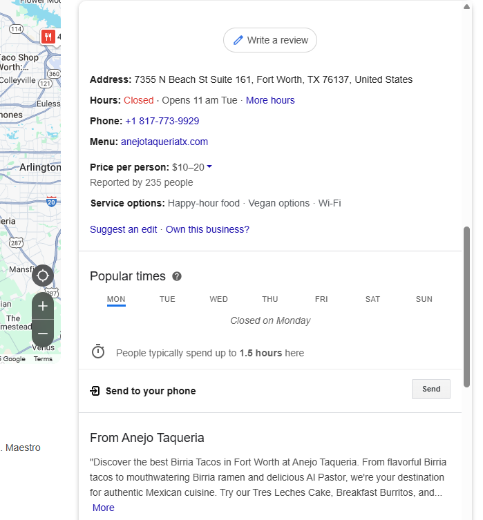 example of a well optimized google business profile in Forth Worth