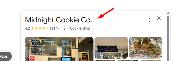 GBP showing Business Information