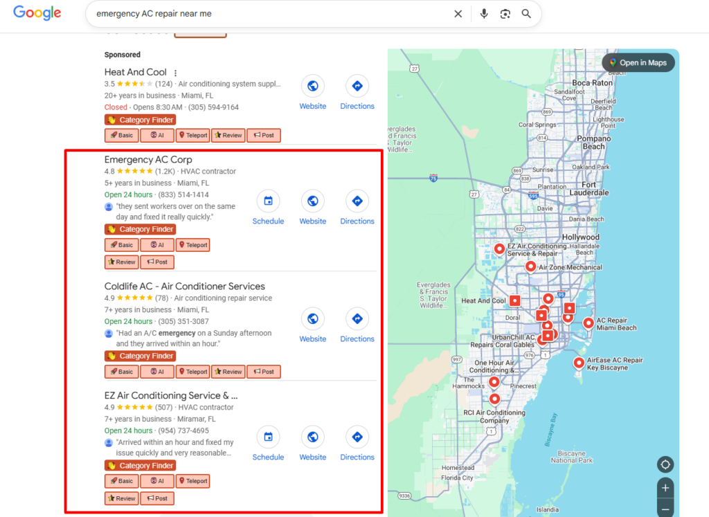 emergency AC repair near me" (searches happening 200+ times per month