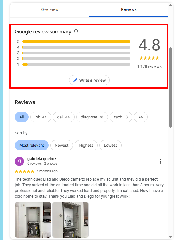 google business profile reviews