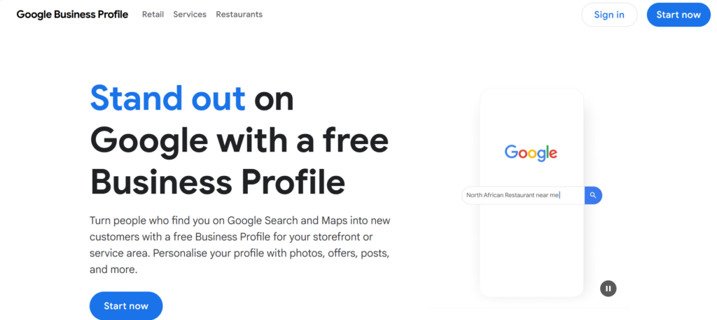 Google Business Profile (formerly Google My Business) homepage