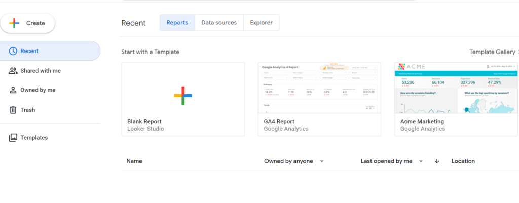 a screenshot of looker studio