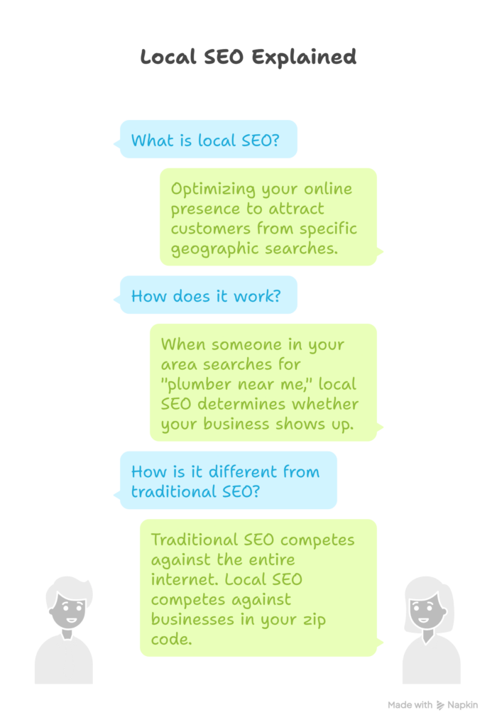 Local SEO is the process of optimizing your online presence to attract customers from specific geographic searches.