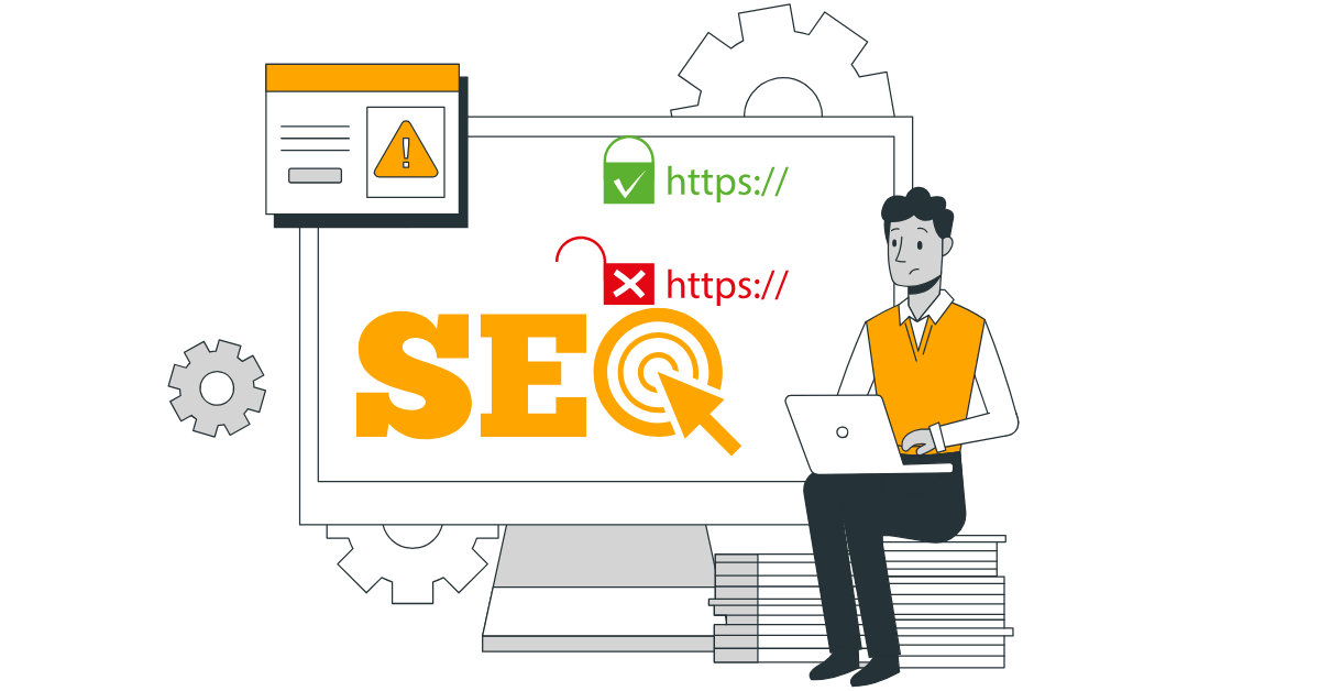 A blog banner on The HTTPS and SEO Connection showing a http not secure site