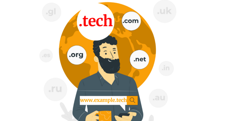 A blog banner on domain extension with a .tech Domain Extension standing out