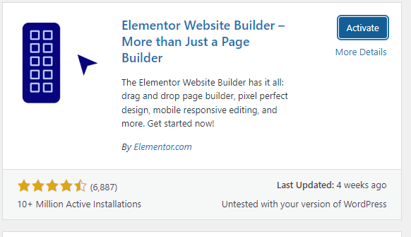 a screenshot of Elementor Website builder plugin