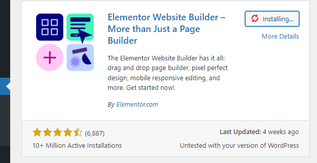 a screenshot of Elementor website builder plugin