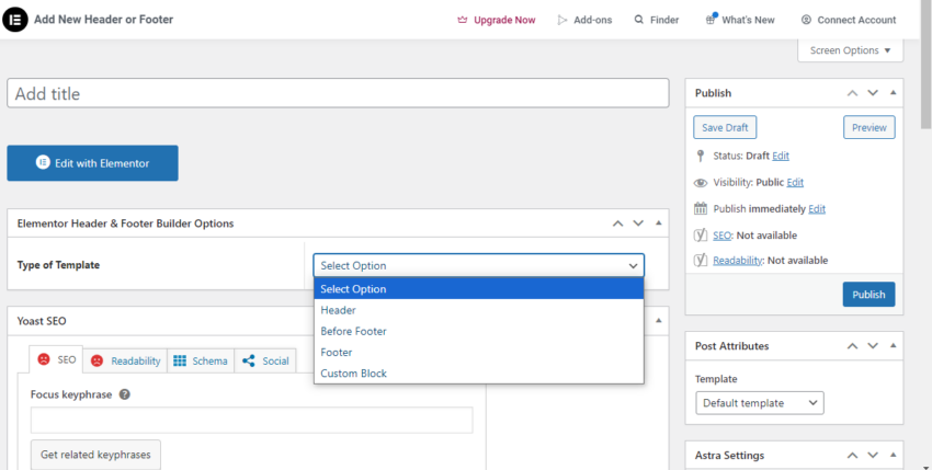 a screenshot of add new header r footer section