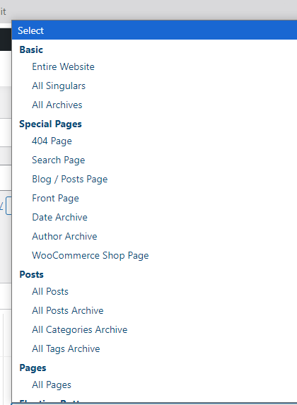 a screenshot of display locations options