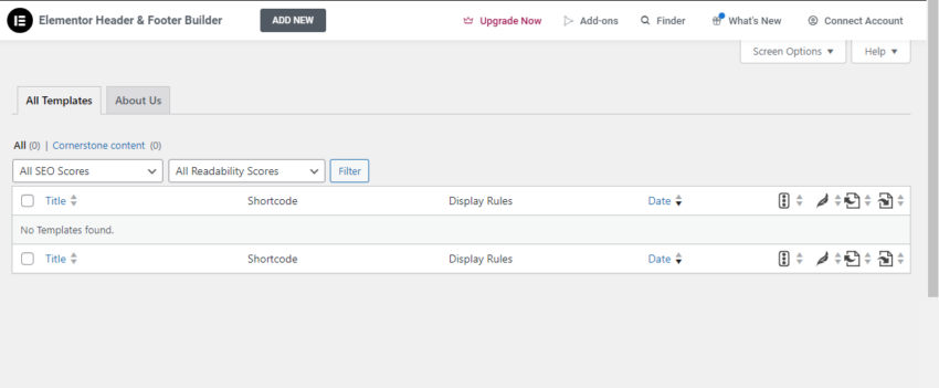 a screenshot of header and footer plugin section with ADD NEW button