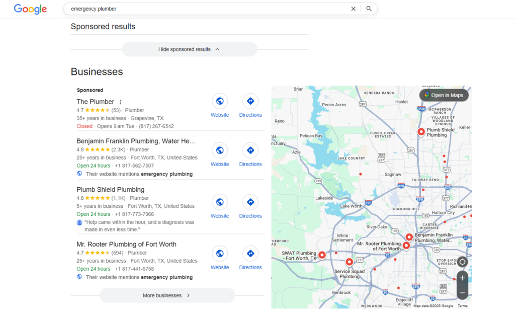 ranks #1 on Google Maps for "emergency plumber"