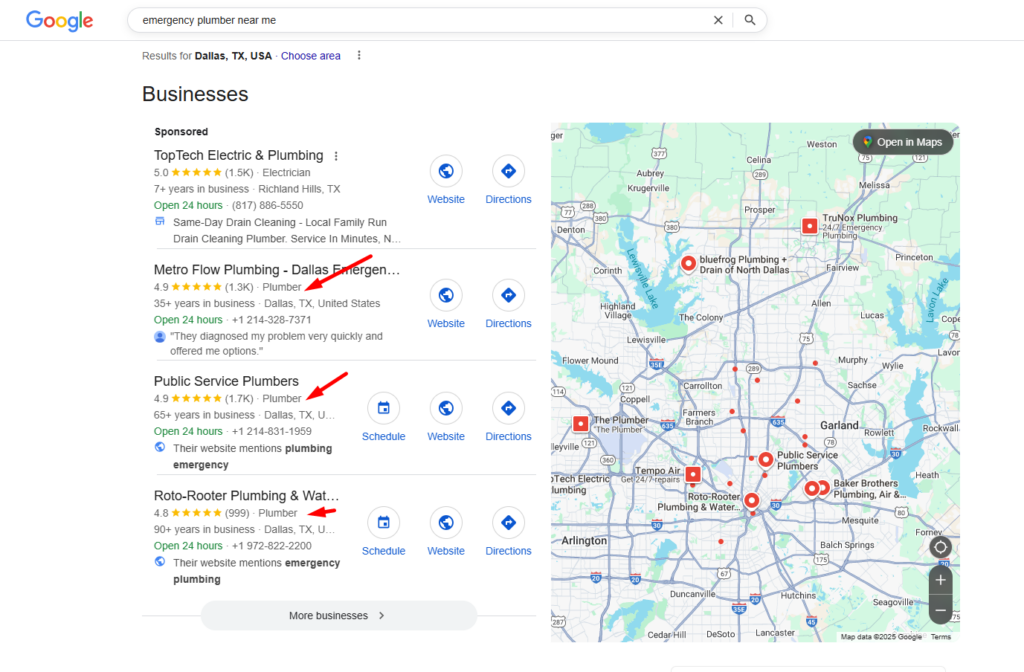 When someone searches "emergency plumber near me"