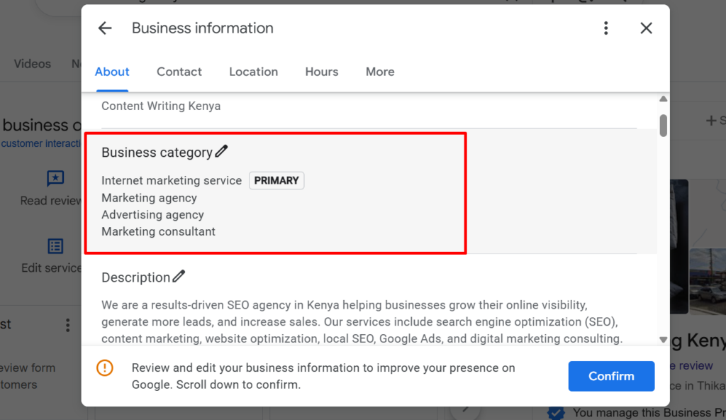 google business profile categories