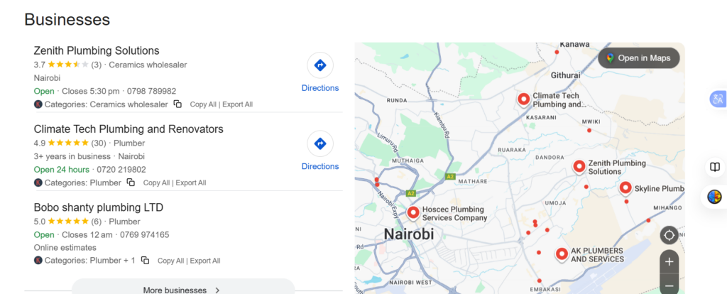 a screenshot of google search result on plumber near me