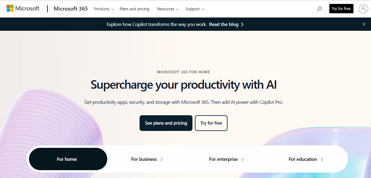 image of microsoft 365 website