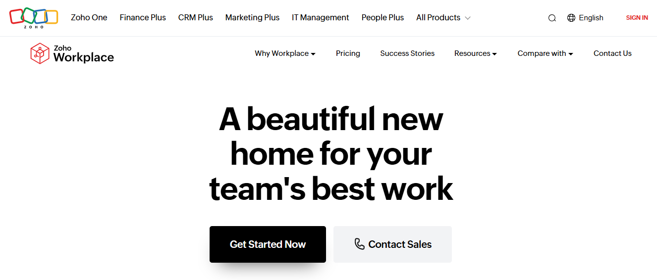 image of zoho workplace website