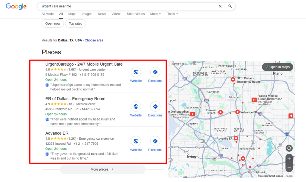 Someone searches "urgent care near me" right now. Three clinics appear in Google's top results.