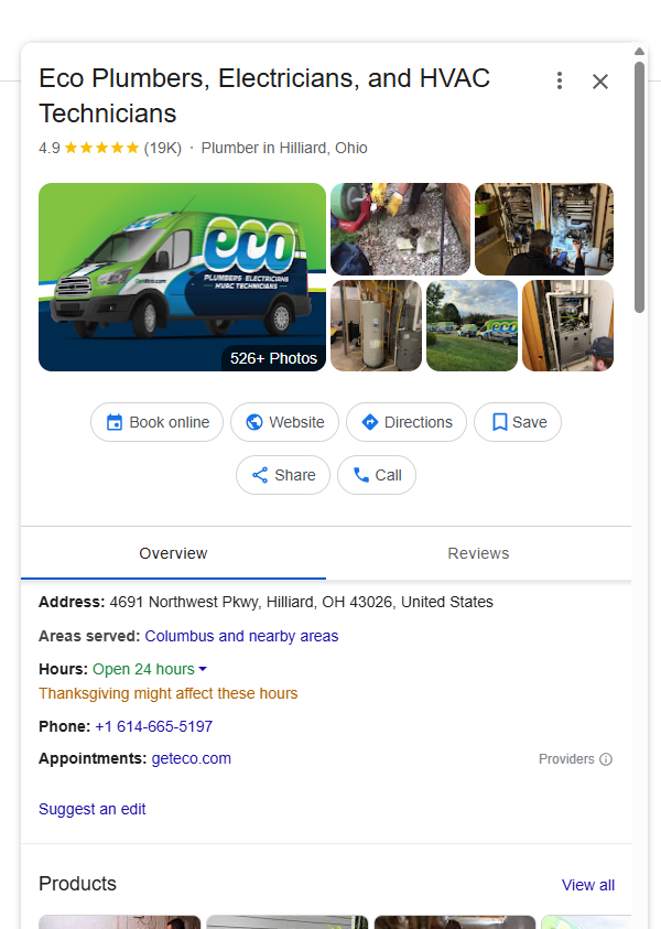 Google Business Profile for an Ohio business