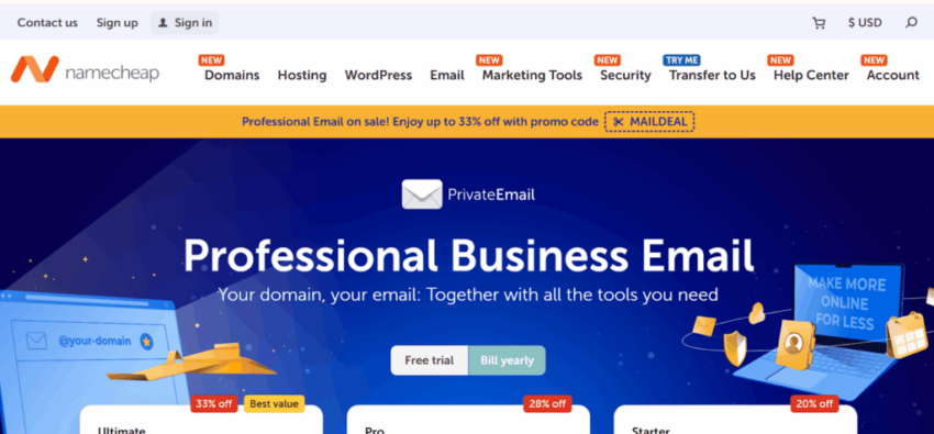 screenshot of the namecheap homepage