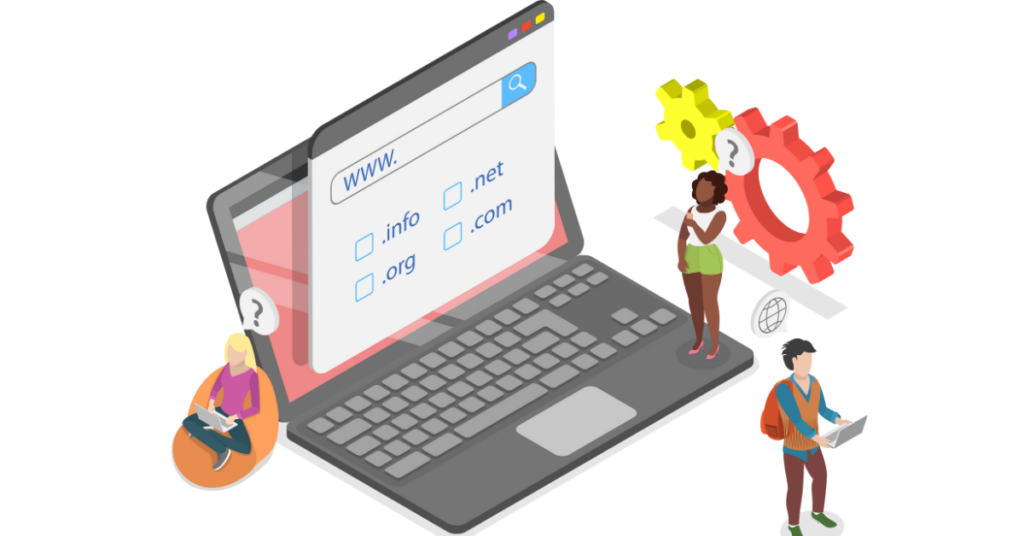 3D Isometric Flat Illustration of Domain Registration, Online Hosting Service
