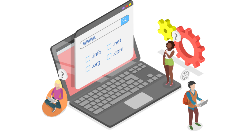 3D Isometric Flat Illustration of Domain Registration, alongside Online Hosting Service
