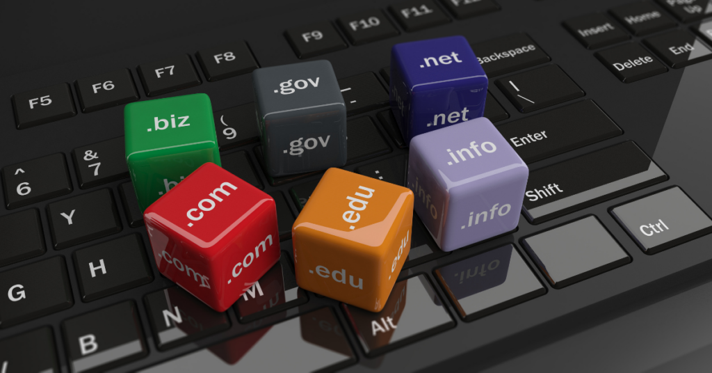 3d rendering cubes with domain names on a keyboard