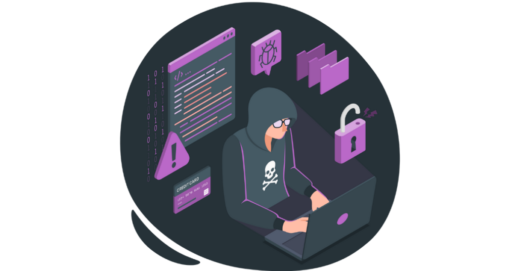 Website hacker stilling personal information from a website illustration