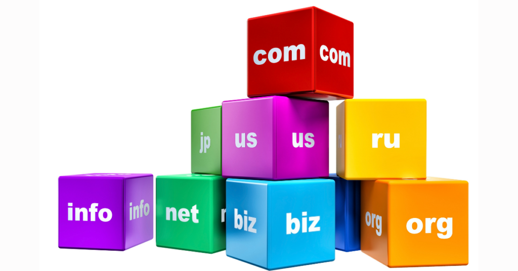 group of color cubes with domain names isolated on white