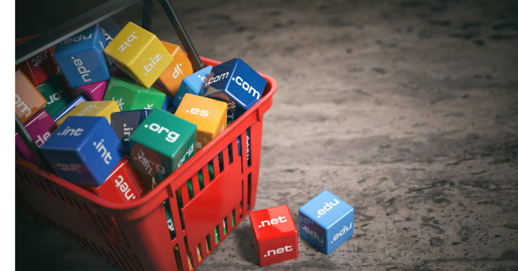 group of color cubes with domain names placed in a basket