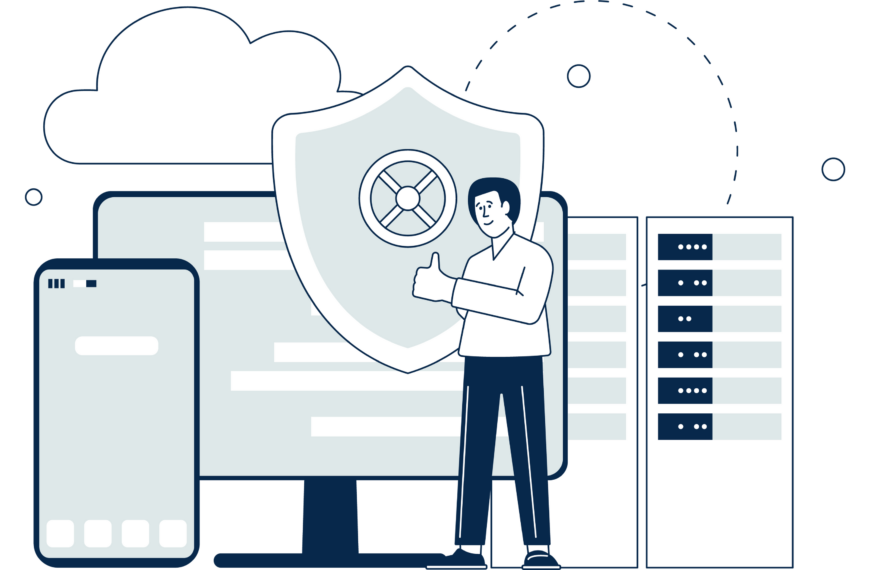 Data protection reliable hosting concept. Cloud services and devices security