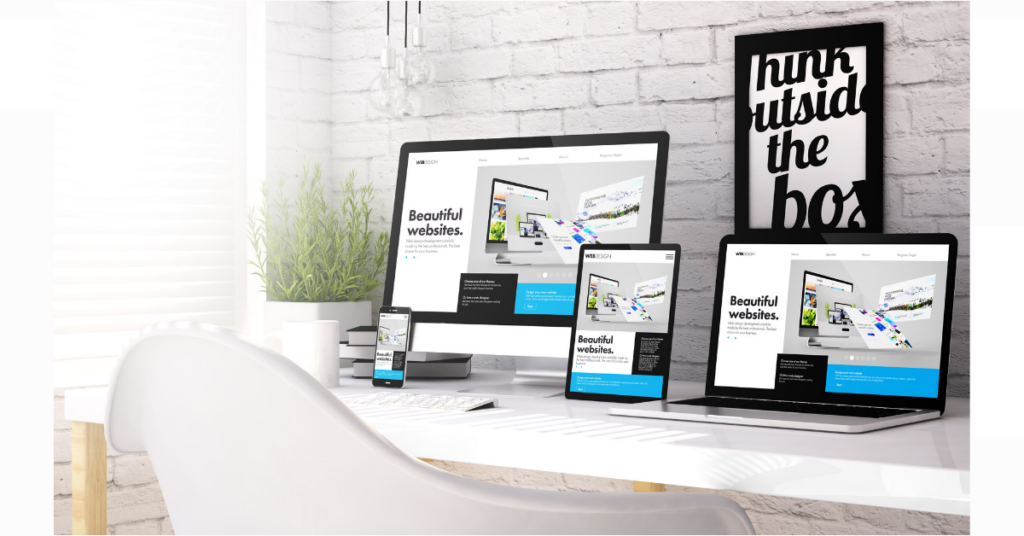 Devices Collection Workplace with Online Website Builder on Screen