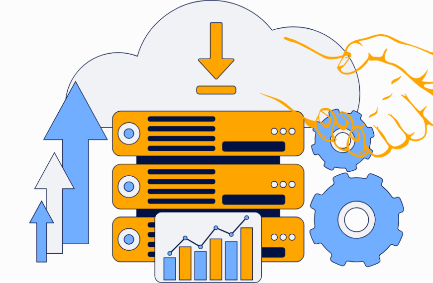 Hosting servers, data center analytics concept. Vector illustration, concept and graphic design with a handshake to symbolize trust